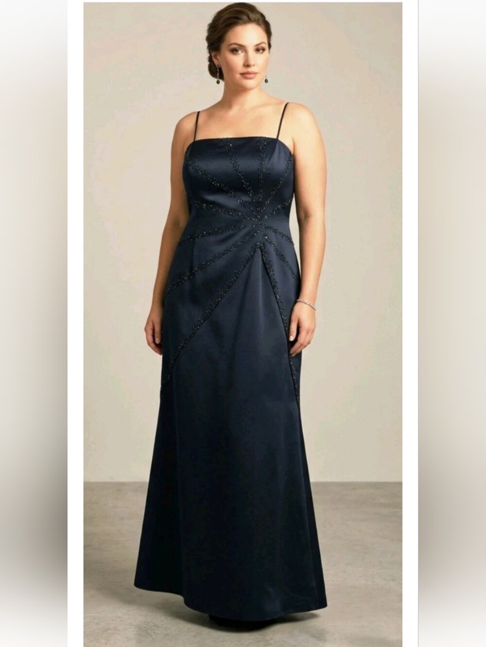 Vintage Niki Lavis Dress Evening Gown Satin Black Floor Length Beaded Starburst